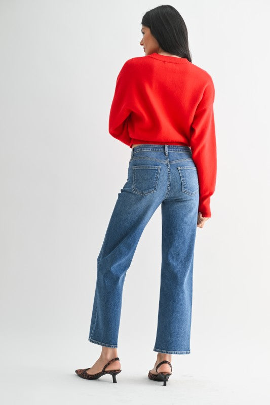 Mid Rise Slim Wide Leg Denim