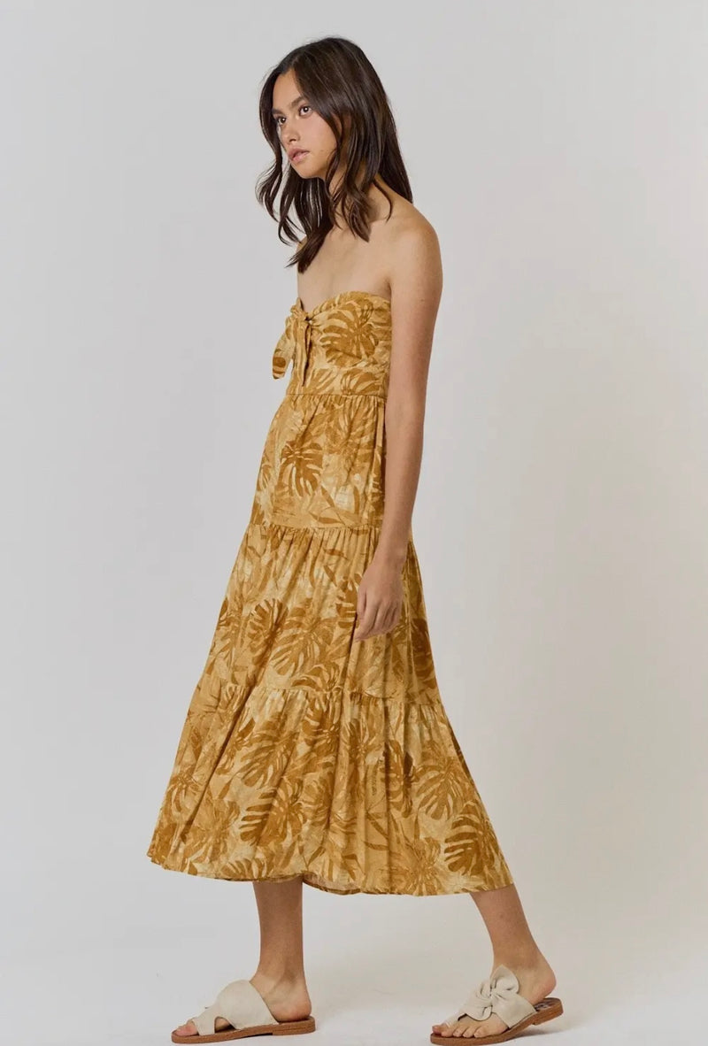 Front Tie Strapless Maxi Dress