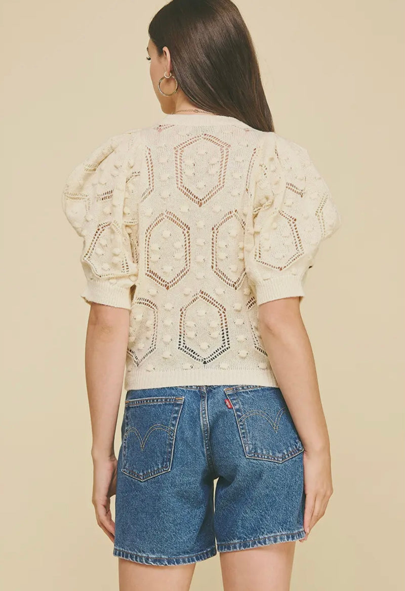 Puffed Sleeve Embroidered Sweater