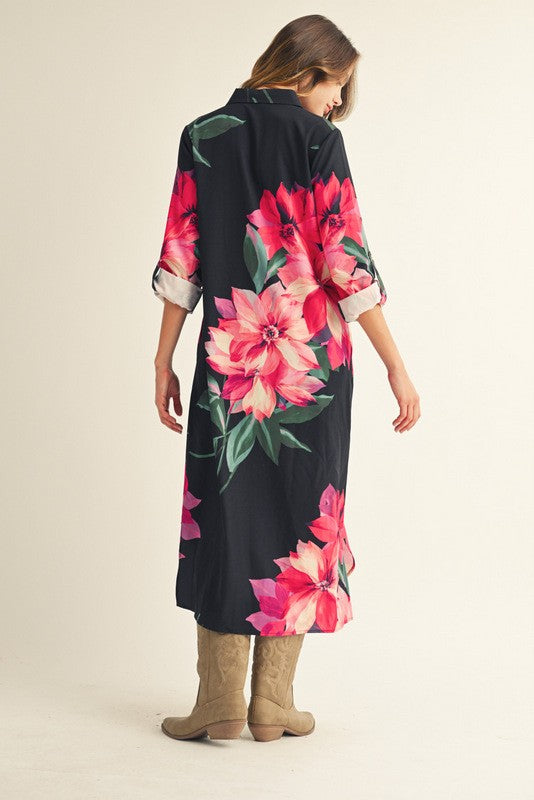 Button Down Floral Midi Dress