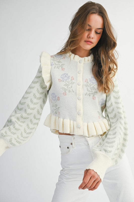 Floral Ruffle Knit Cardigan