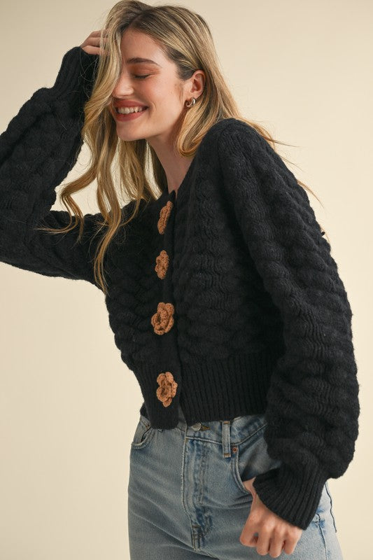 Cardigan with Rosette Detail