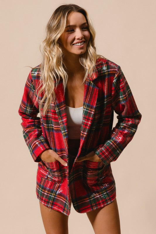 Plaid Sequin Patch Jacket