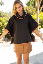 Leather Binding Detailed Poncho Top