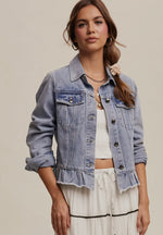 Ruffled Hem Denim Jacket