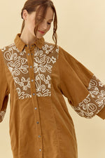 Embroidered Button-up Dress