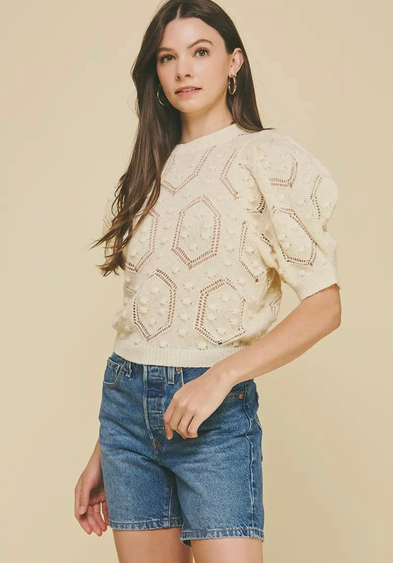 Puffed Sleeve Embroidered Sweater