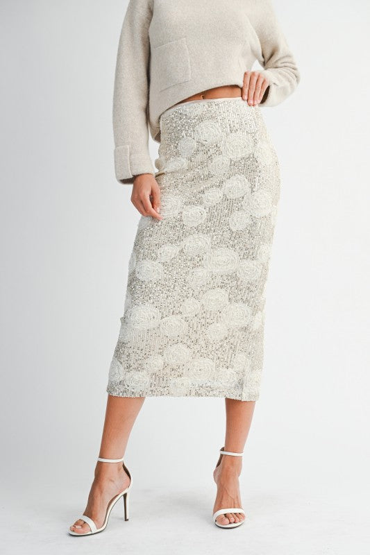Sequin Floral Midi Skirt