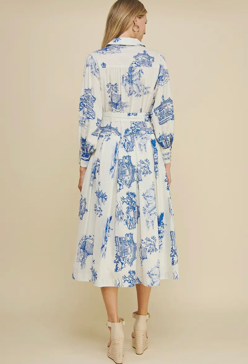 Print Shirt Midi Dress