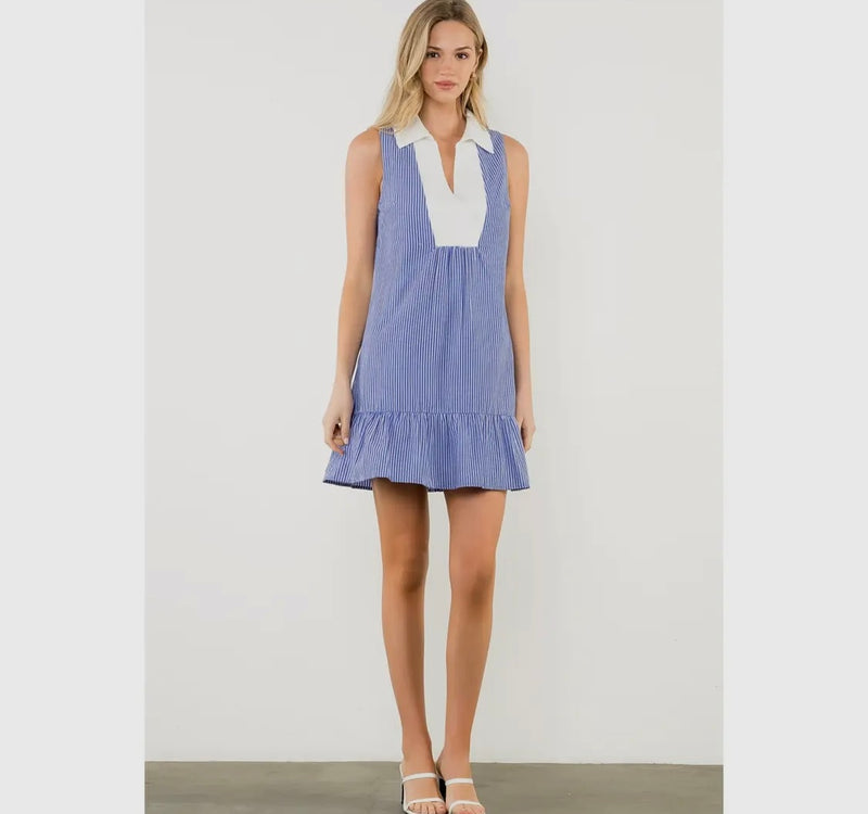 Contrast Collar V-Neck Dress