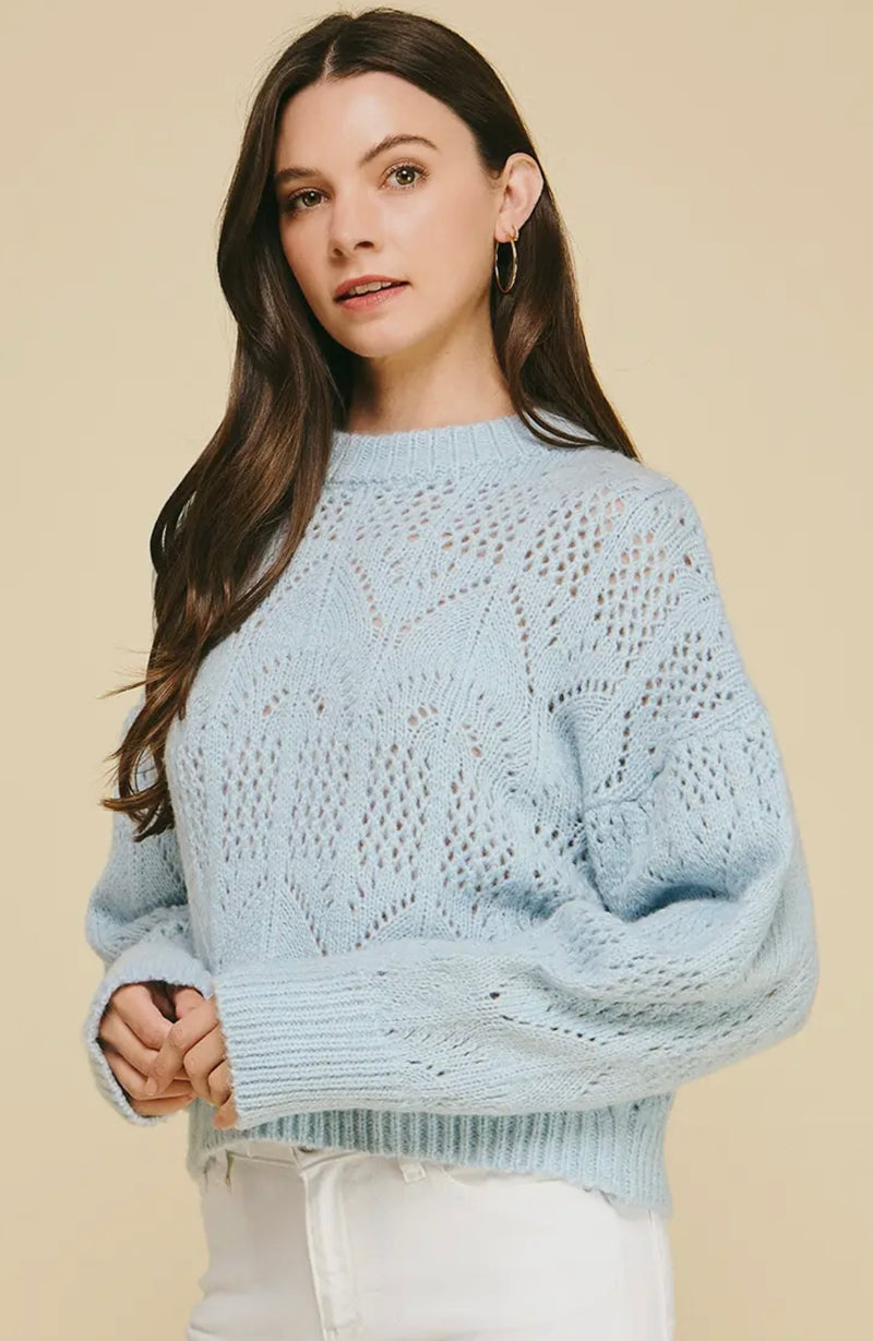 Solid Eyelet Detail Sweater