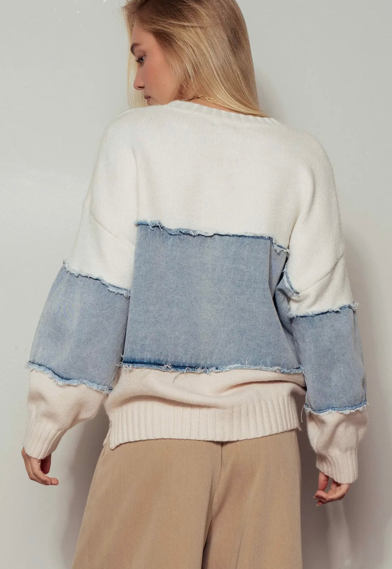 Distressed Denim Sweater