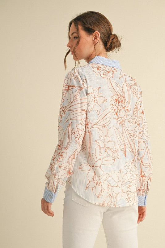 Flower Print Button-up Top