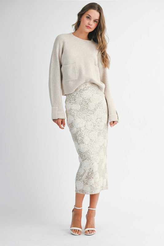 Sequin Floral Midi Skirt