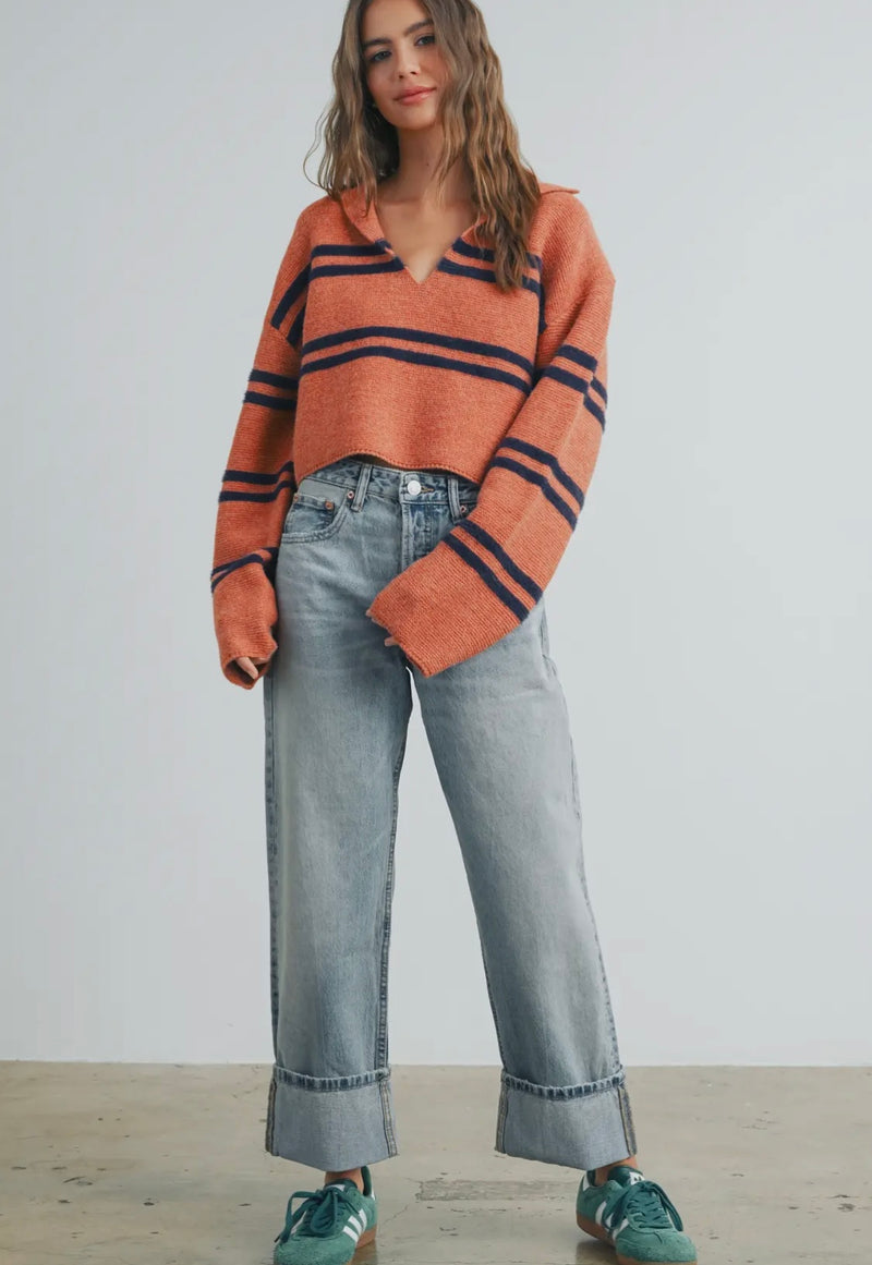 Stripe Crop Collar Sweater