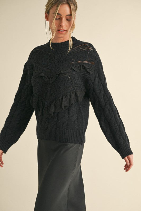 Lace Trim Pointelle Sweater