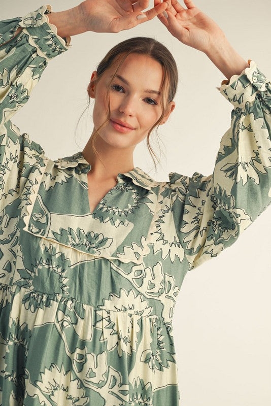 Ric Rac Accent Floral Dress