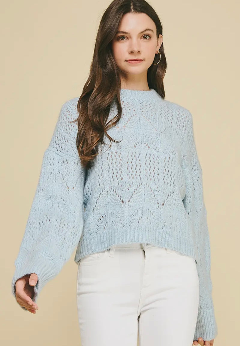 Solid Eyelet Detail Sweater