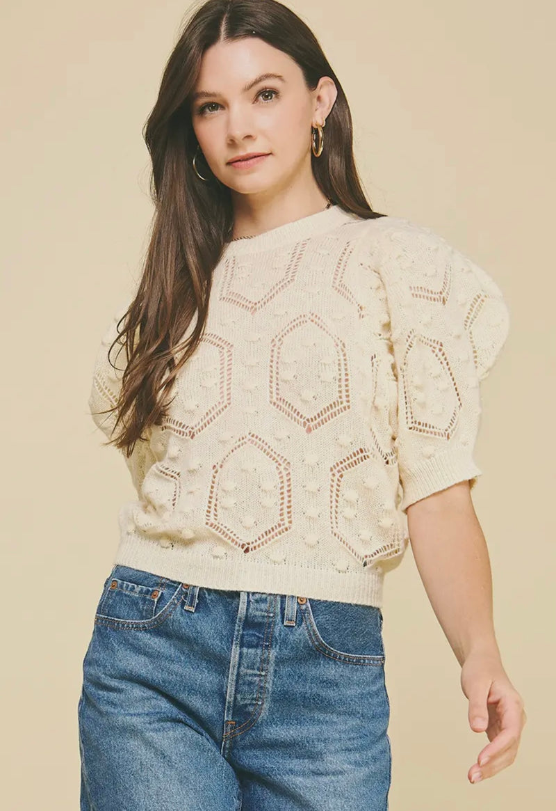 Puffed Sleeve Embroidered Sweater