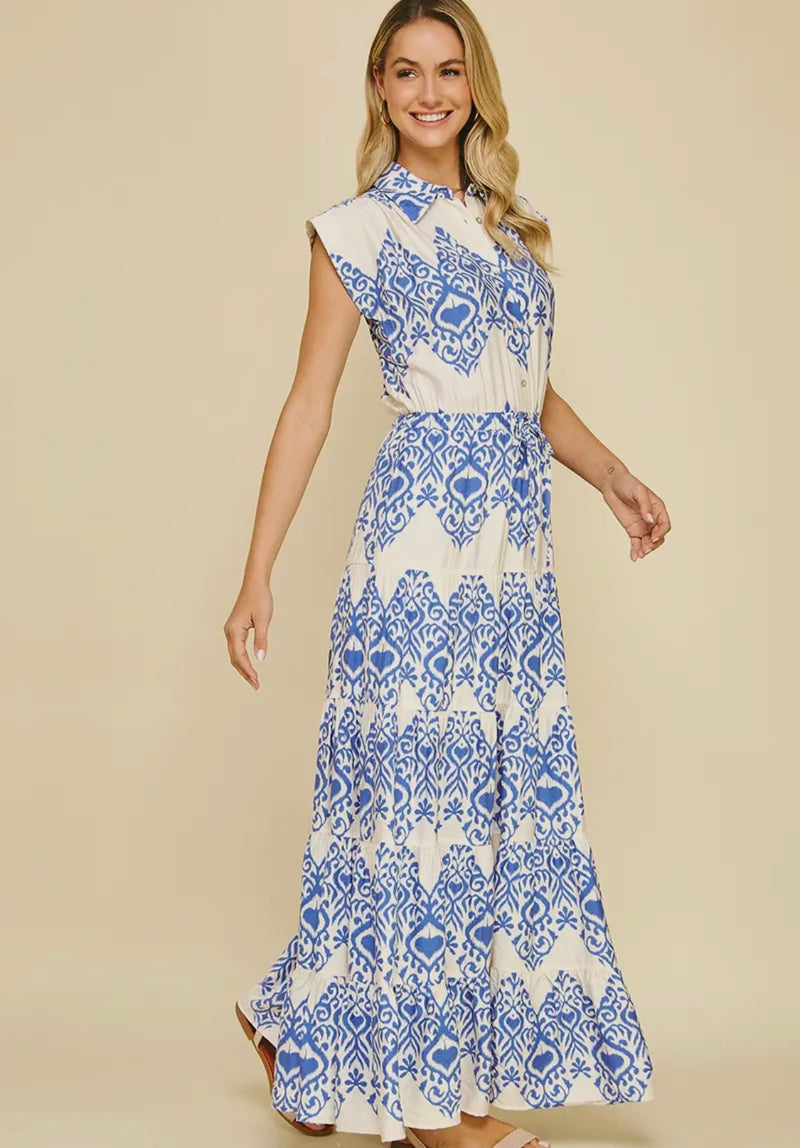 Geometric Print Tiered Maxi Dress