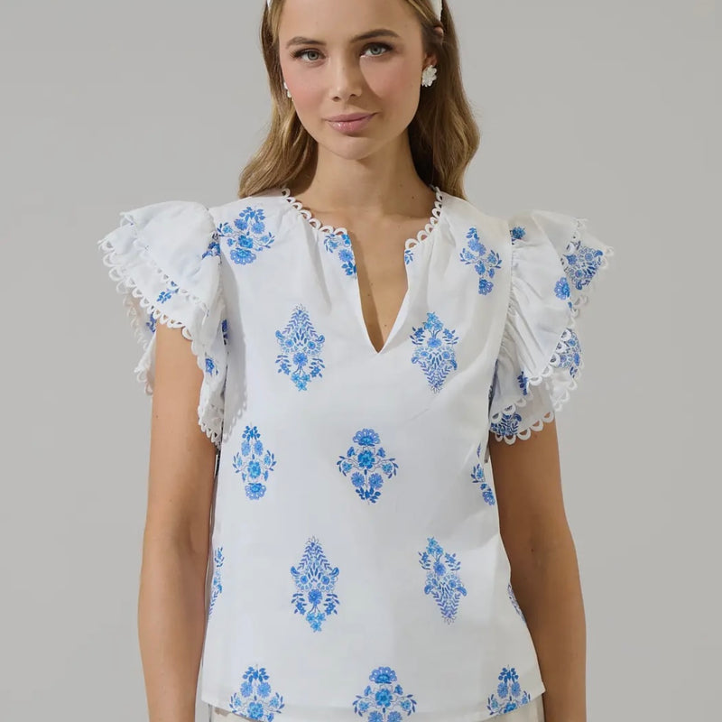 Yila Floral Ema Ruffle Top