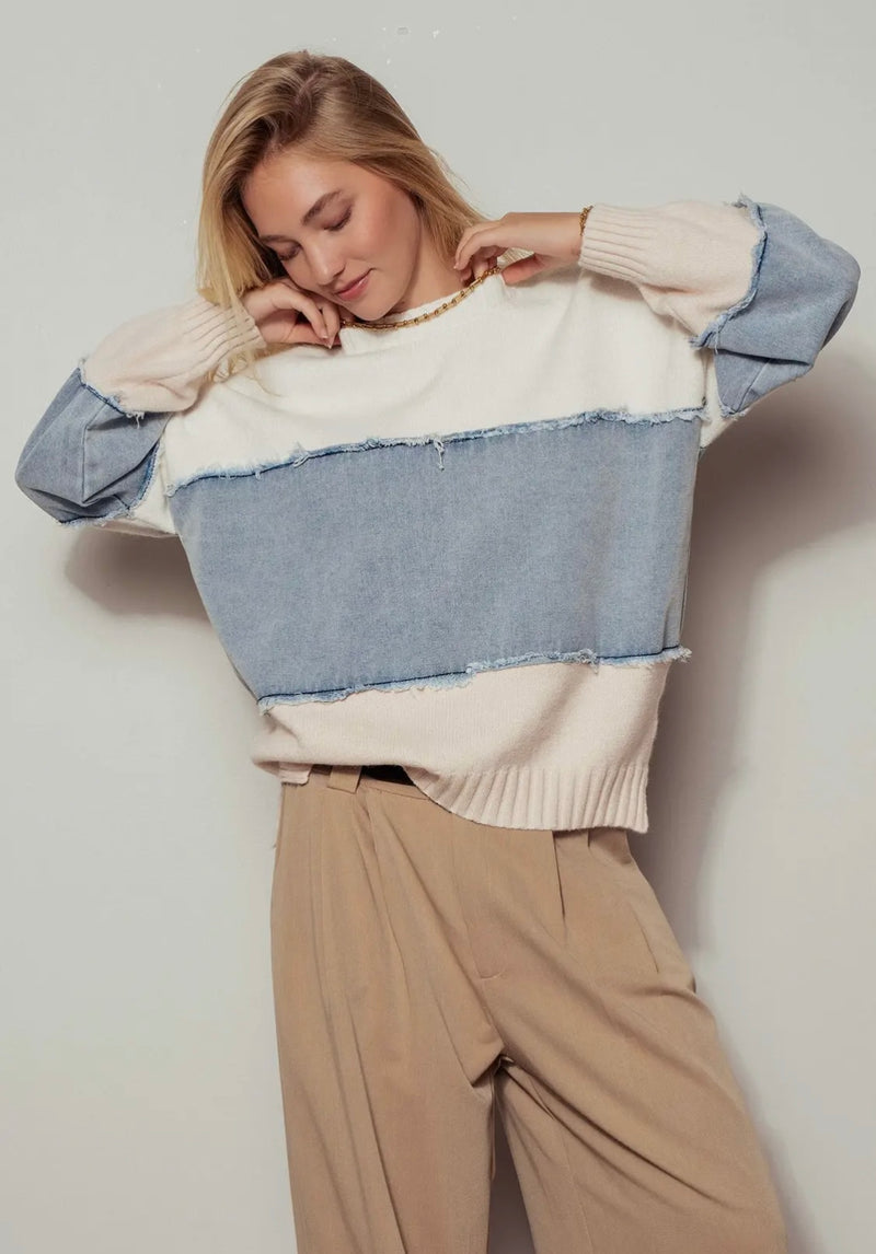 Distressed Denim Sweater