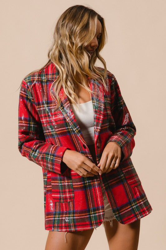 Plaid Sequin Patch Jacket
