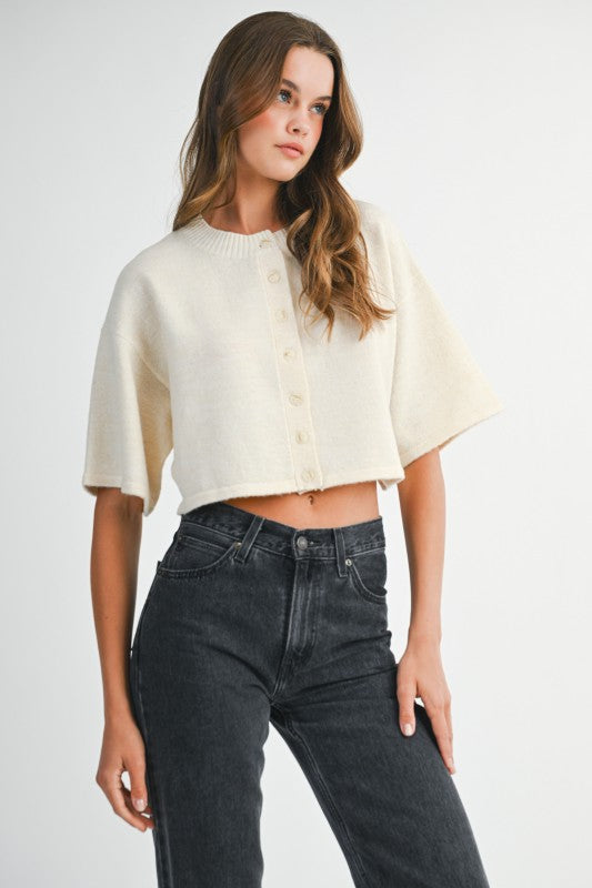 Elbow Sleeve Crop Cardigan