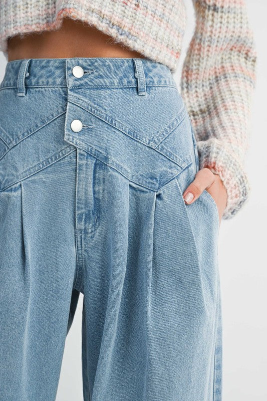 Pintuck Wide Leg Jeans
