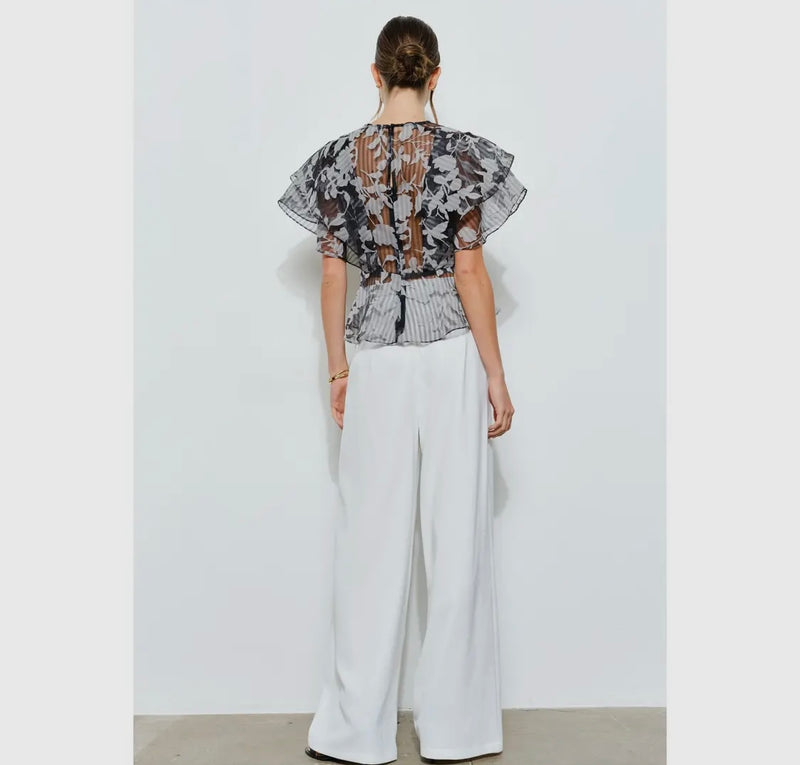 Sheer Floral Stripe Blouse