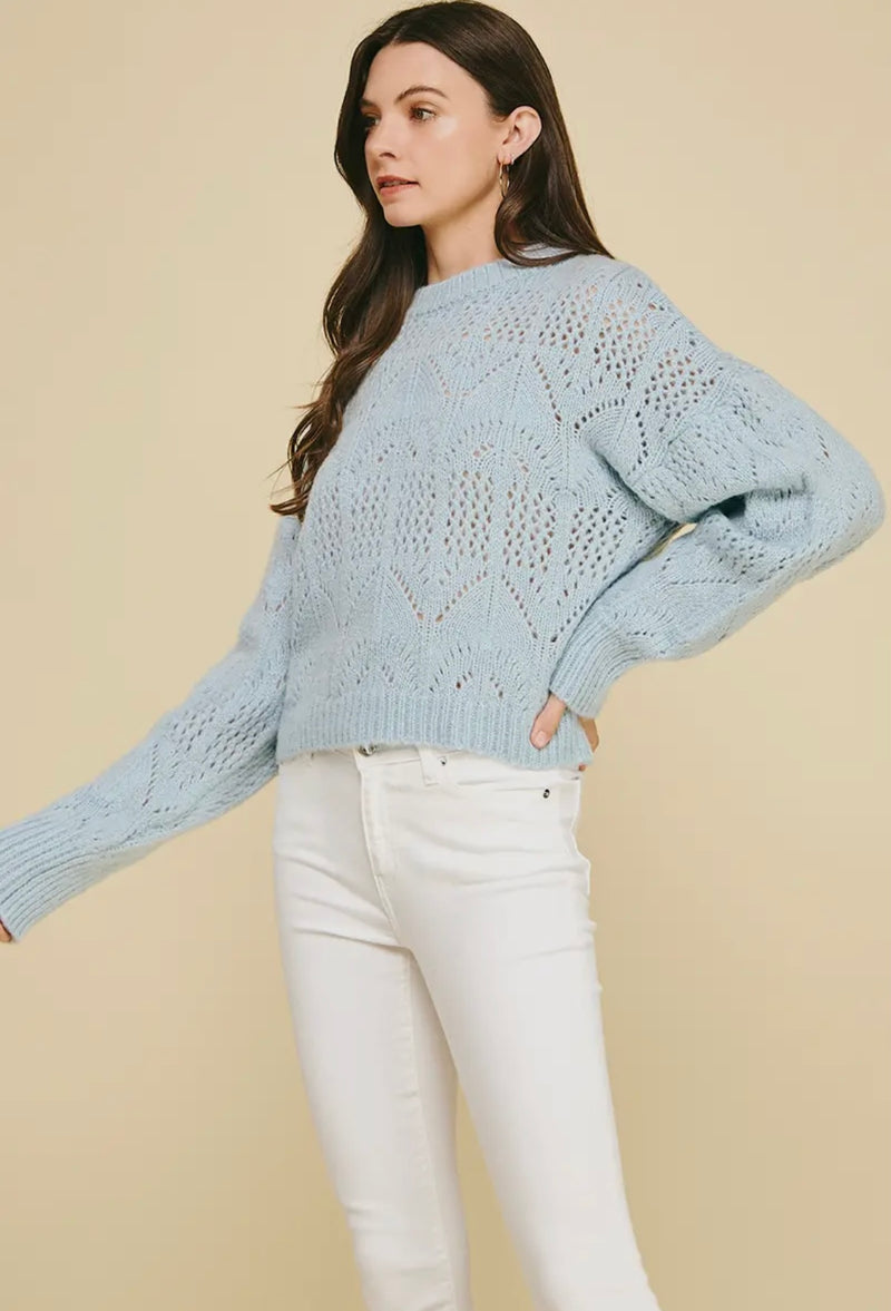 Solid Eyelet Detail Sweater