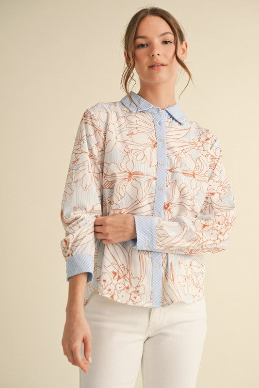 Flower Print Button-up Top