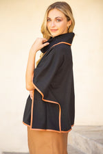 Leather Binding Detailed Poncho Top