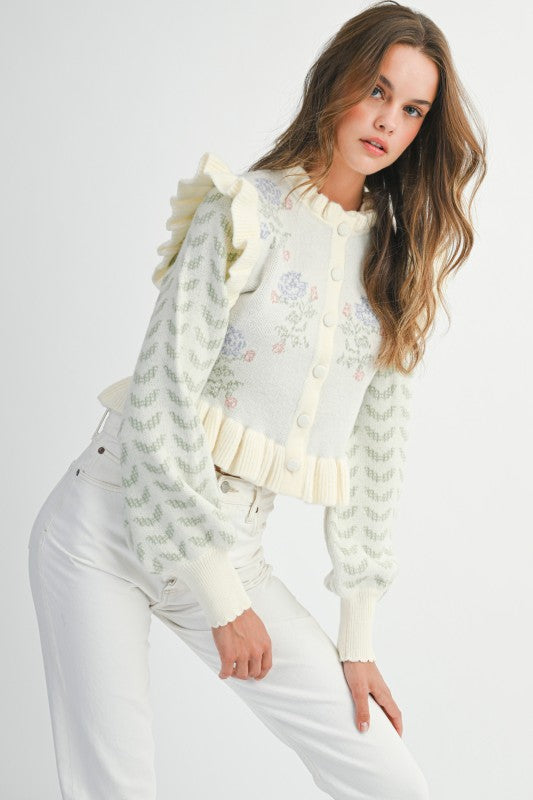 Floral Ruffle Knit Cardigan
