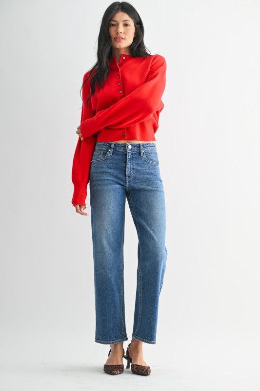 Mid Rise Slim Wide Leg Denim