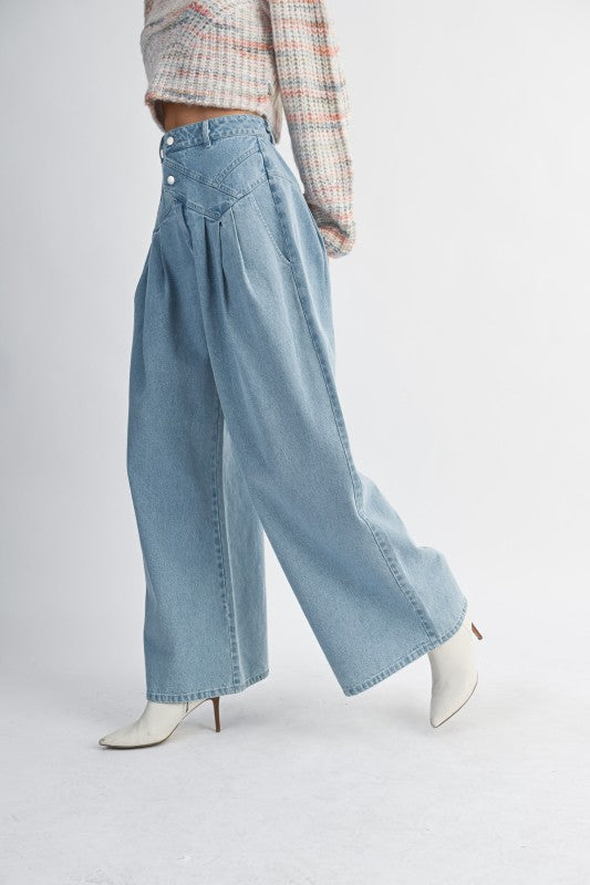 Pintuck Wide Leg Jeans