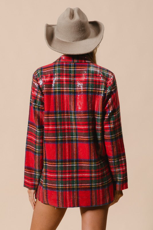 Plaid Sequin Patch Jacket
