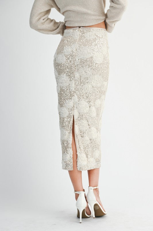 Sequin Floral Midi Skirt