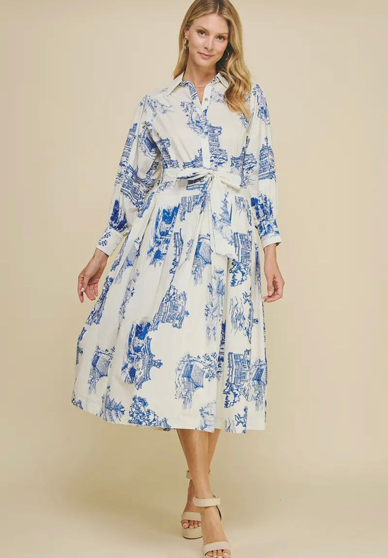 Print Shirt Midi Dress