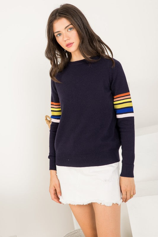 Stripe Sleeve Knit Sweater