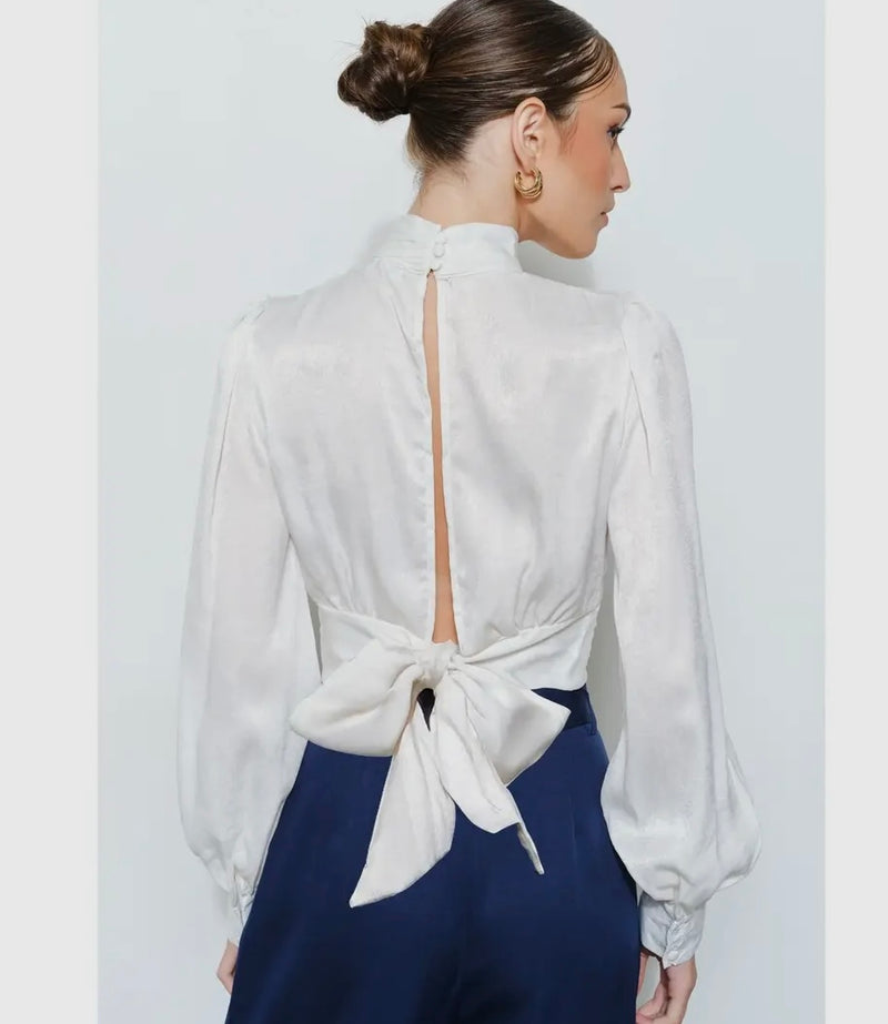 Satin Blouse with Open Back Tie