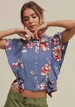 Floral Flutter Sleeve Blouse