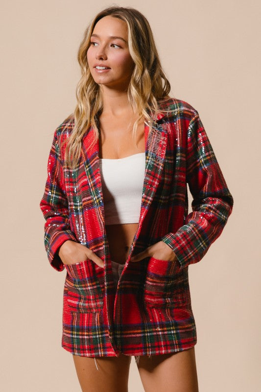 Plaid Sequin Patch Jacket