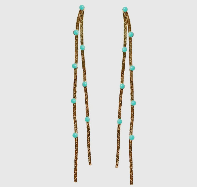 Turquoise Dotted Gold Duster Statement Earrings