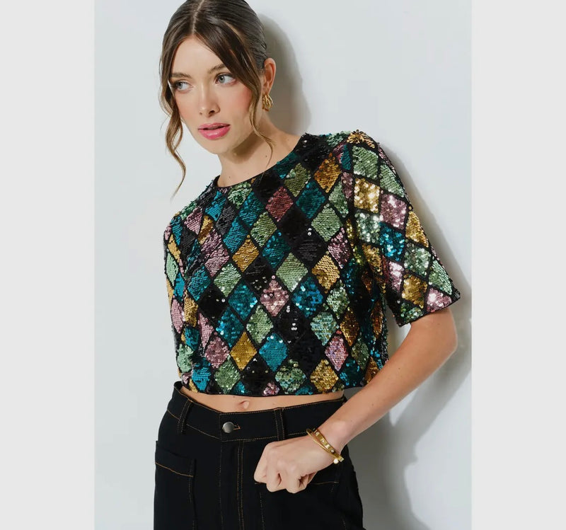 Sequin Diamond Pattern Top