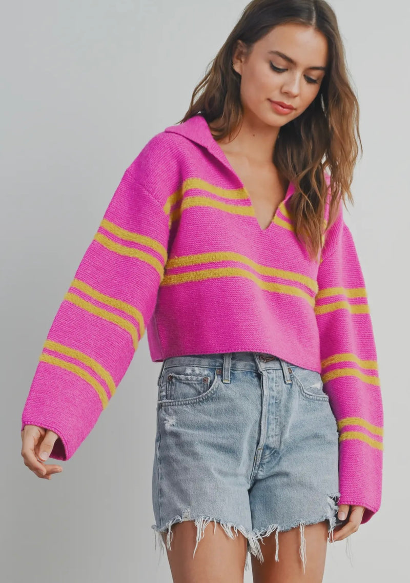 Stripe Crop Collar Sweater