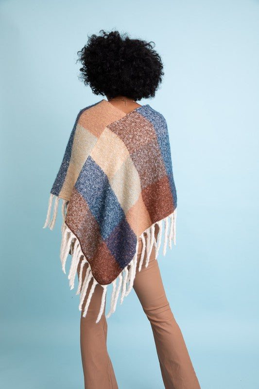 Color Block Tassel Poncho