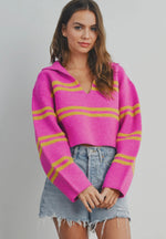 Stripe Crop Collar Sweater