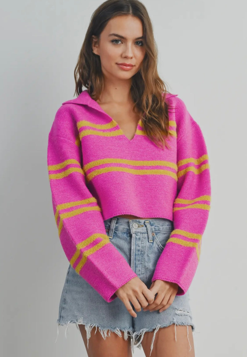 Stripe Crop Collar Sweater
