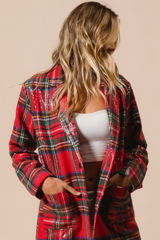 Plaid Sequin Patch Jacket
